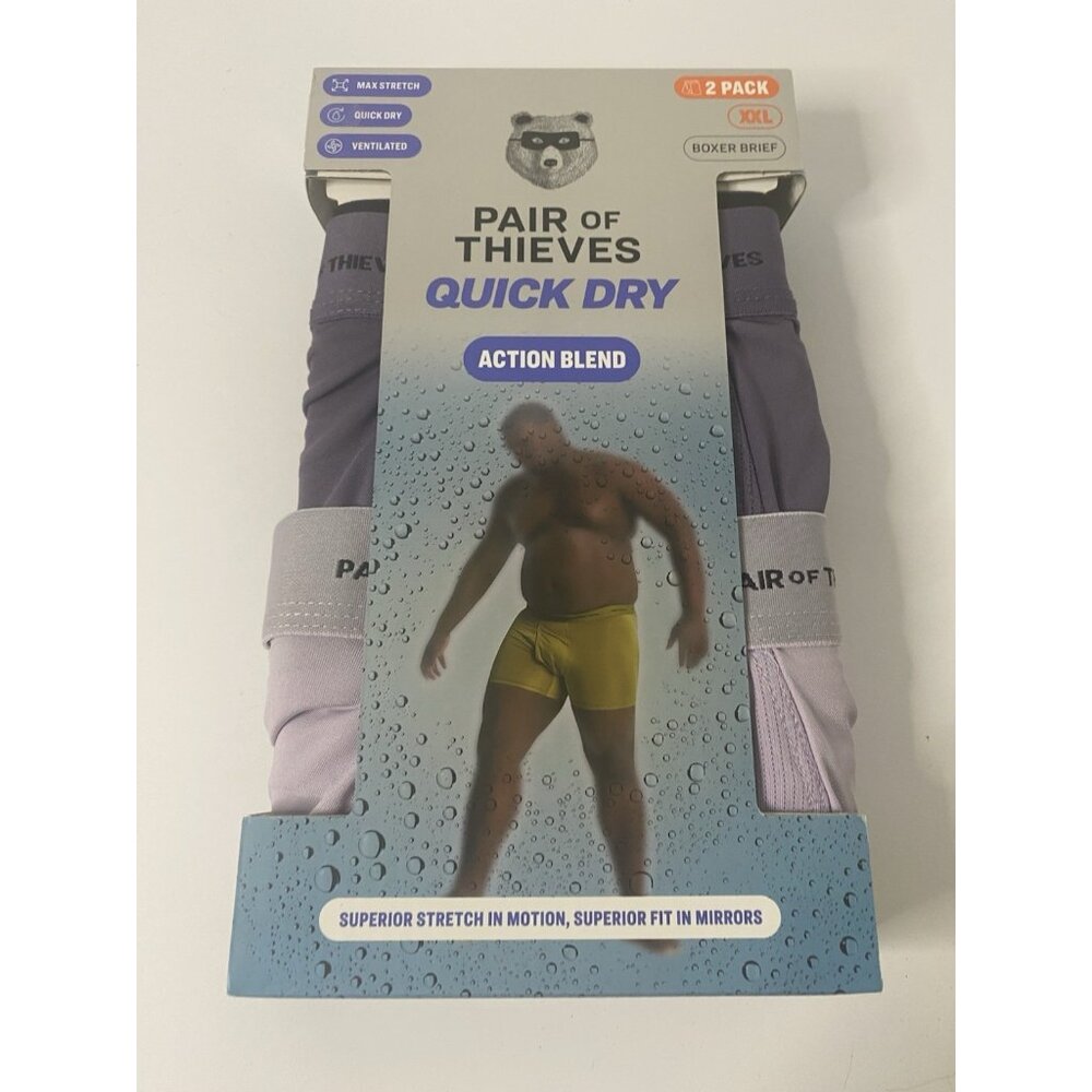 Pair of Thieves Men's Quick Dry Action Blend Boxer Briefs‎ Sz 2XL 2-Pk Lavender